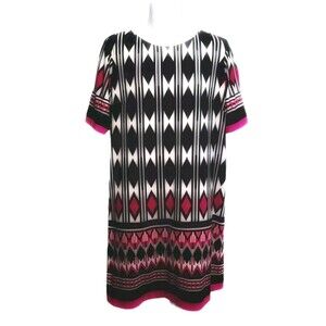 Eliza J Slinky Dress Women's 16 Black Pink Geometric Exposed Zip Lined Shift